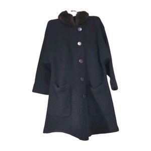 Vintage Braefair Wool Sweater Coat with Genuine Mink Collar- XL  14/16